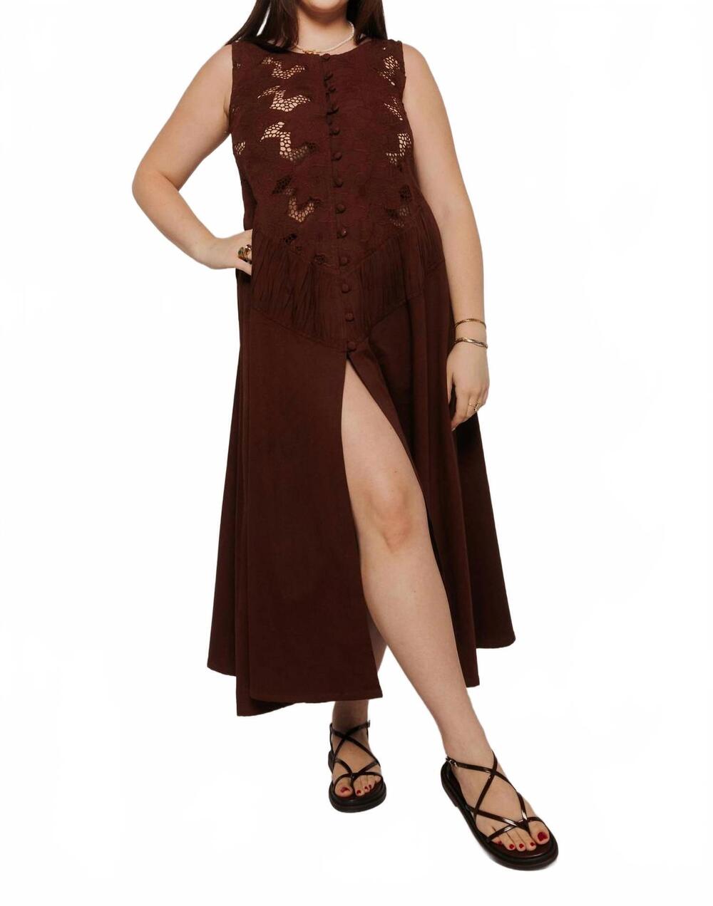 NEW TACH sally cutwork maxi dress in brown